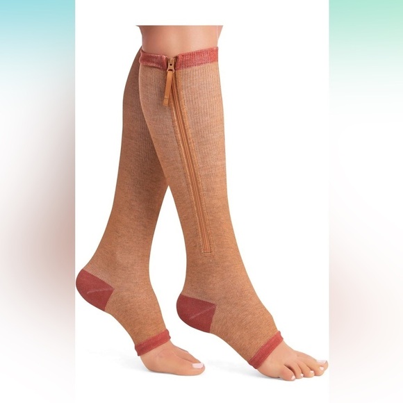 Collections Etc Open-Toe Side-Zip Copper Therapeutic Compression Socks Sz-S/M - Picture 1 of 6